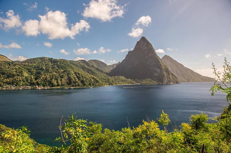 Soufriere and the Pitons from the road to Anse Chastanet