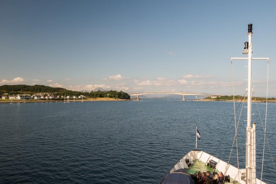 Sailing aboard Hebridean Princess approaching the bridge to Skye