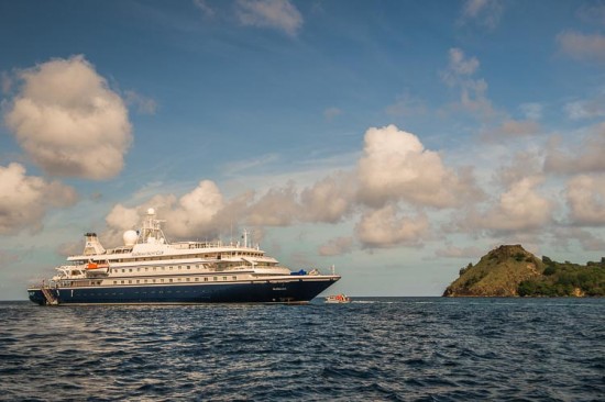 Sea Dream 1 at anchor off Pigeon Island, St Lucia