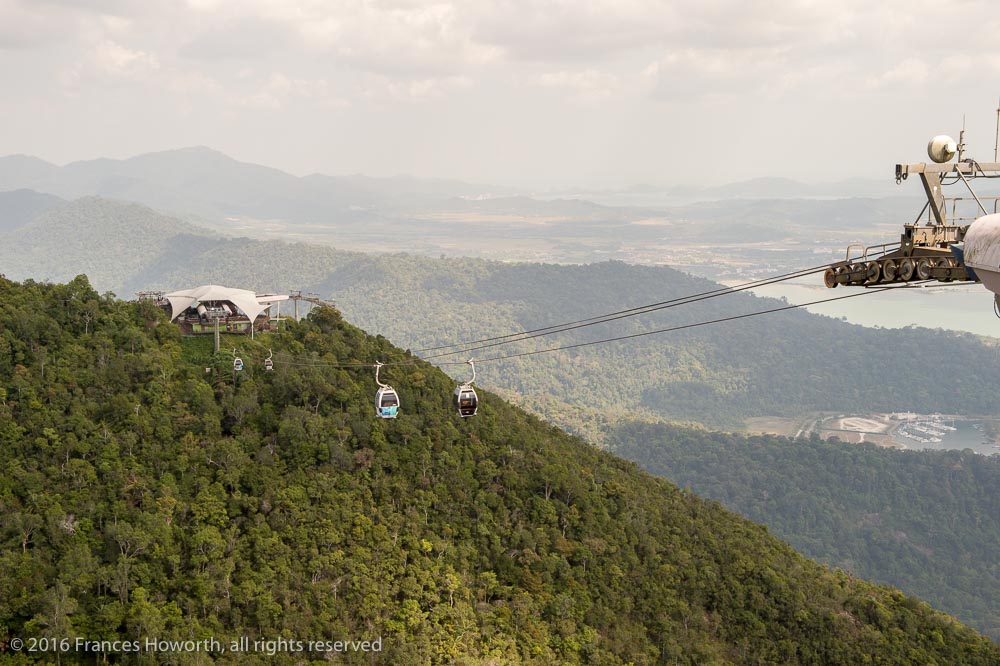 View of the Langkawi cable car up the escarpment of Mount Machincang from the top