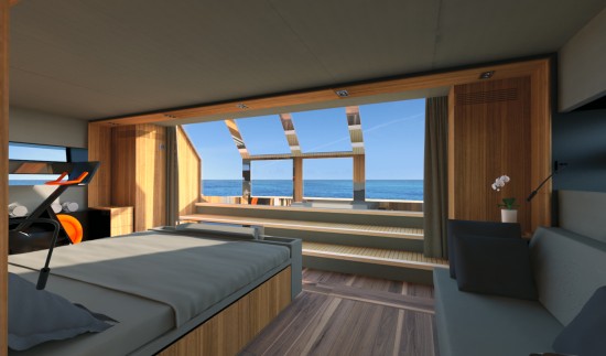Wally Casa aft Owners' suite opening onto Terrca-on-the-sea