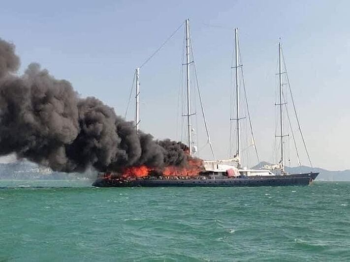 © Handout Seven crew members were saved from the headline making superyacht after rescuers were alerted to the fire on Thursday